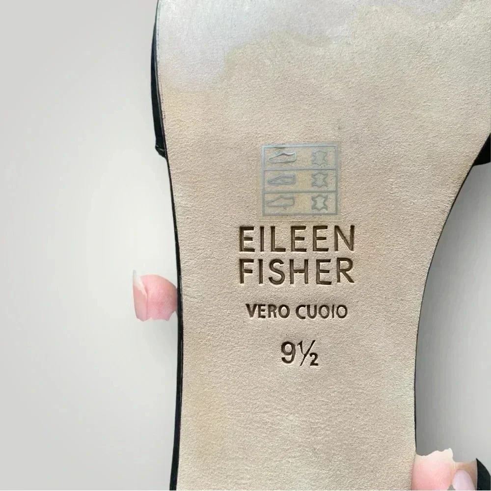 EILEEN FISHER Viva Ankle Strap Sandal Nubuk Black Sz 9.5 - Picture 7 of 7